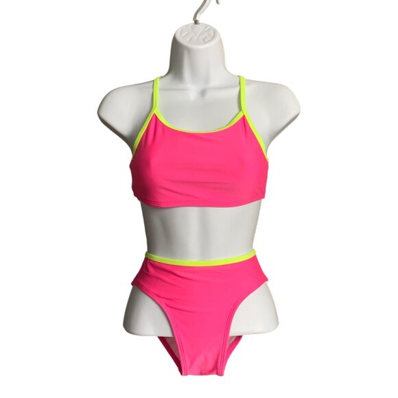 Cat & Jack Junior Girls Bikini Set Pink/Neon Green Two-Piece Swimwear Size XL - Picture 4 of 9